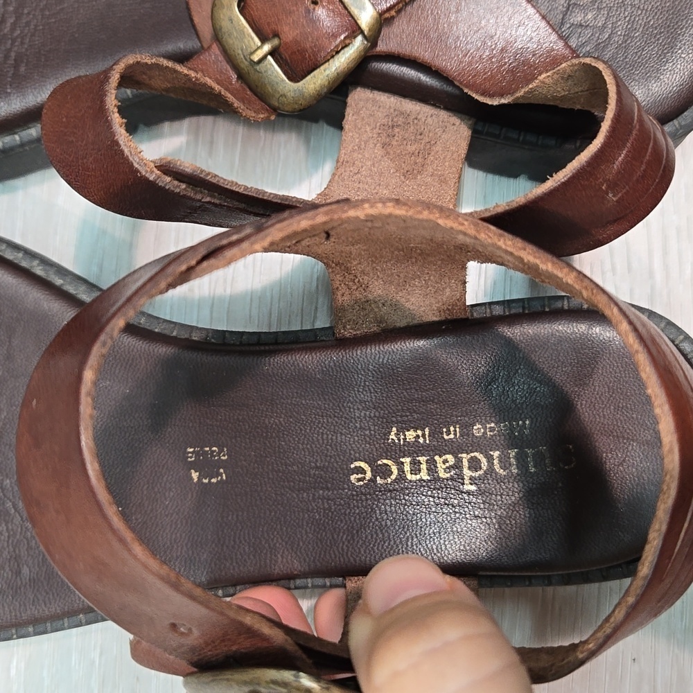 Sundance Leather Toe Loop Platform Buckle Sandals sz 37 / 6.5 - Picture 7 of 13